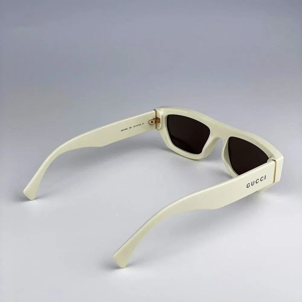 Gucci GG1134S 003 Sunglasses Ivory White Brown Rectangle Unisex - Picture 9 of 13